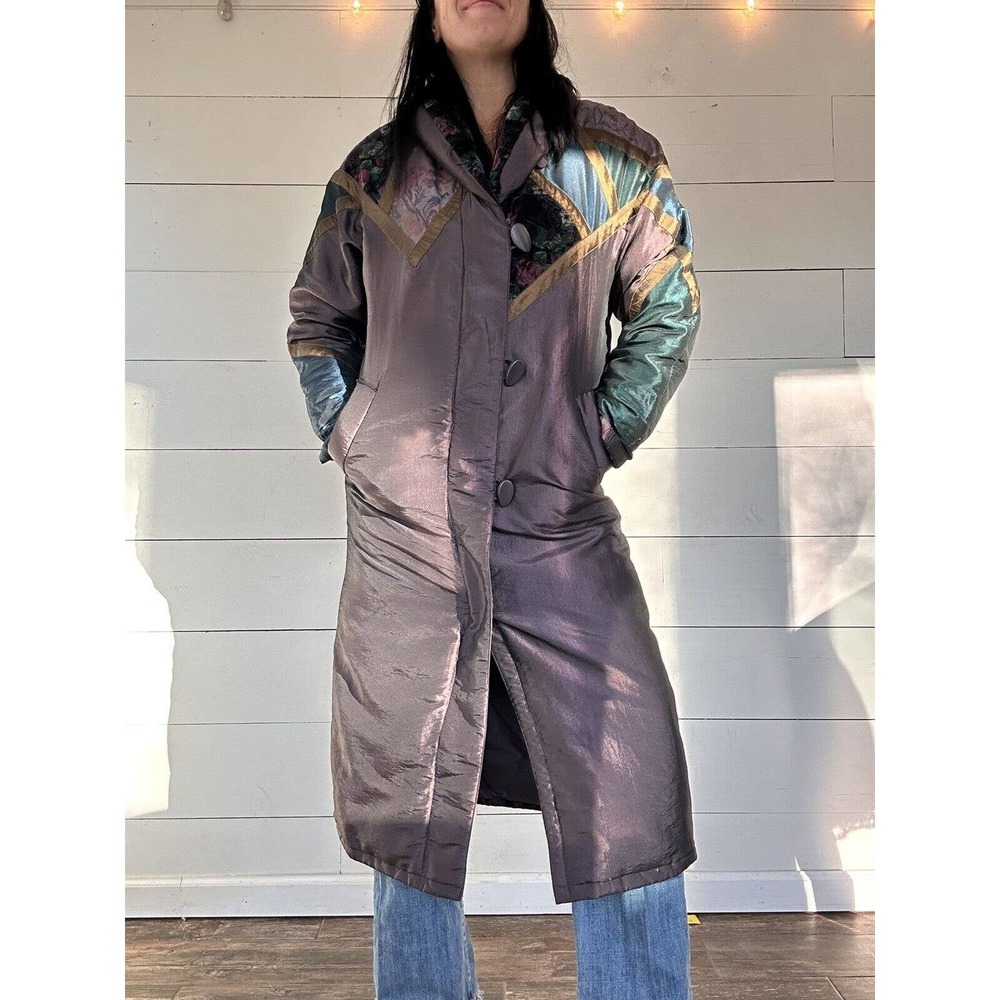Cyclone Down Jacket Iridescent Long Puffy Trenchcoat Womens Vintage